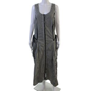 Hebbeding Women Overall Checked Cotton Sleeveless Midi Dress Round Neck Size 2